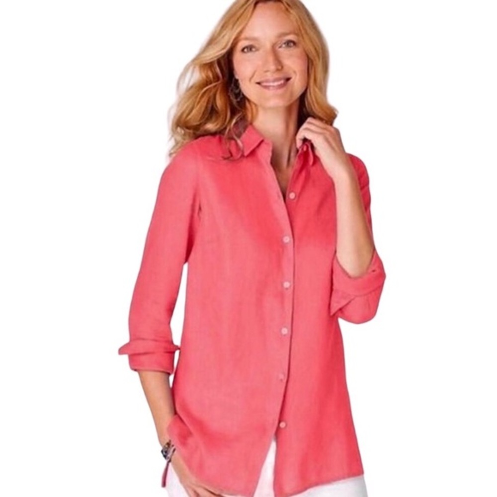 J Jill Linen Essential Dark Coral Oversized Top Tunic Large